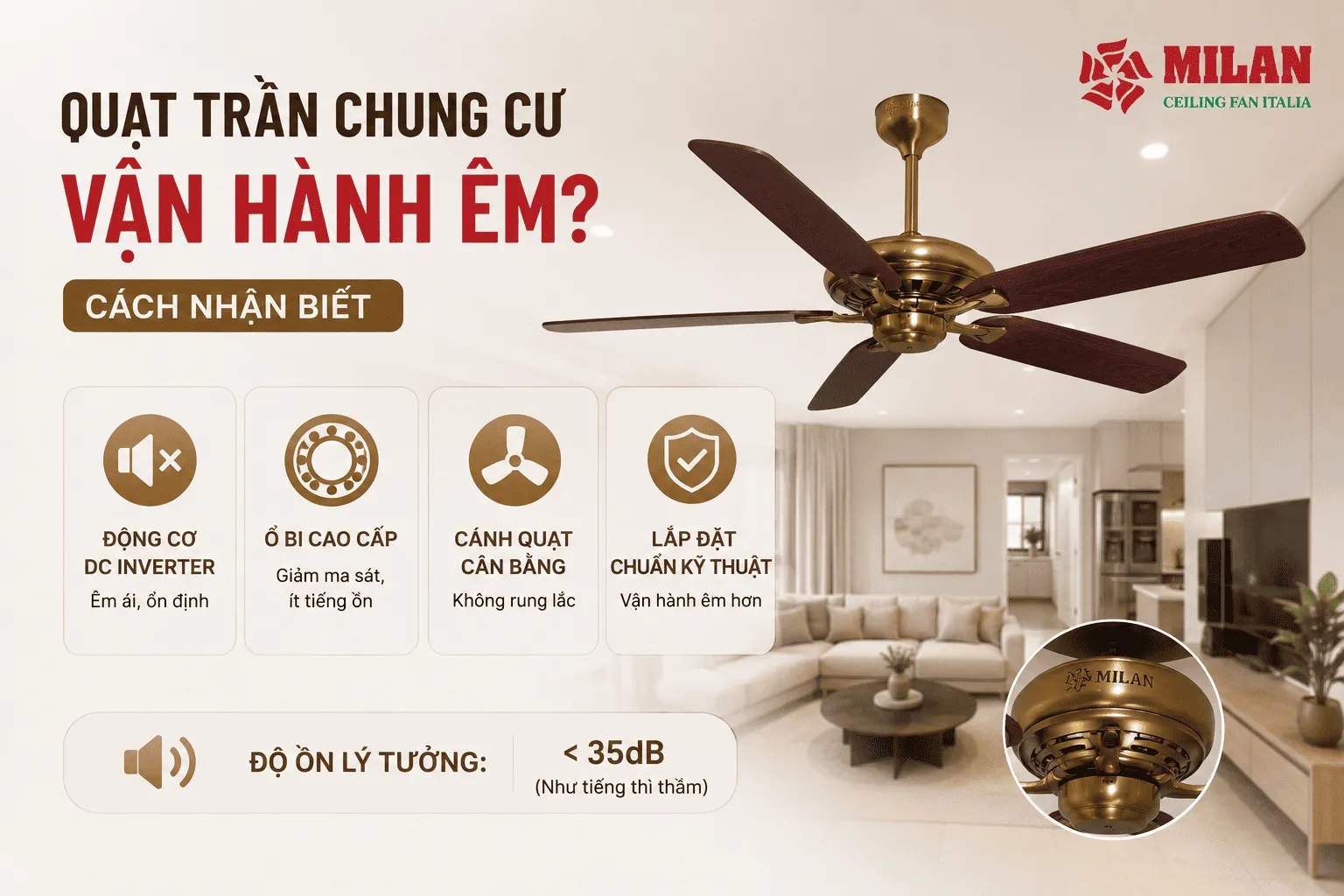 quạt trần chung cư vận hành êm